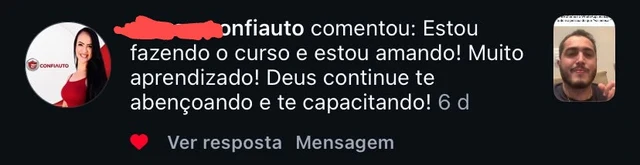 Comentário no Instagram — aluna confiauto elogiando o curso